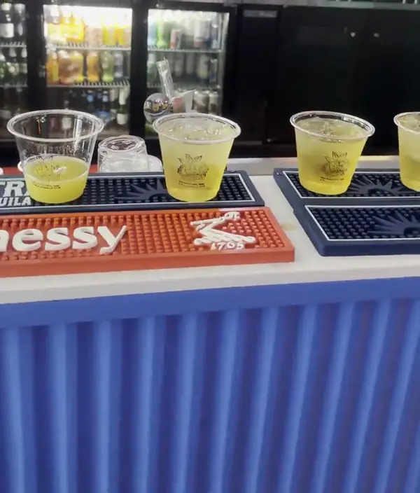 Shots lined up on the bar